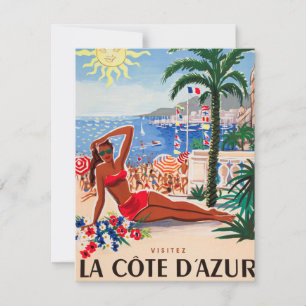 Vintage Cote D'Azur Beach Girl Holiday Card