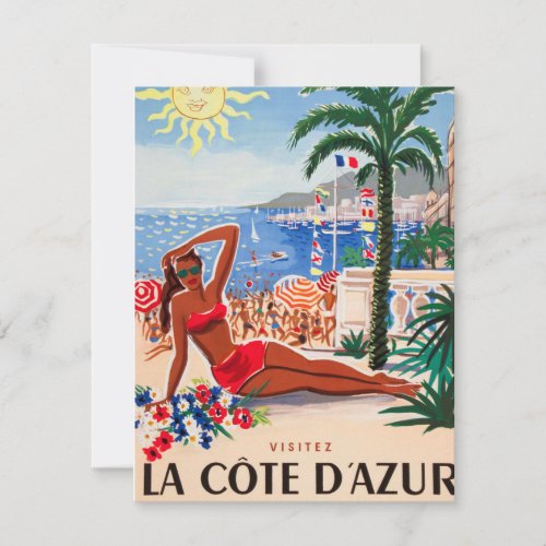 Vintage Cote DAzur Beach Girl Holiday Card