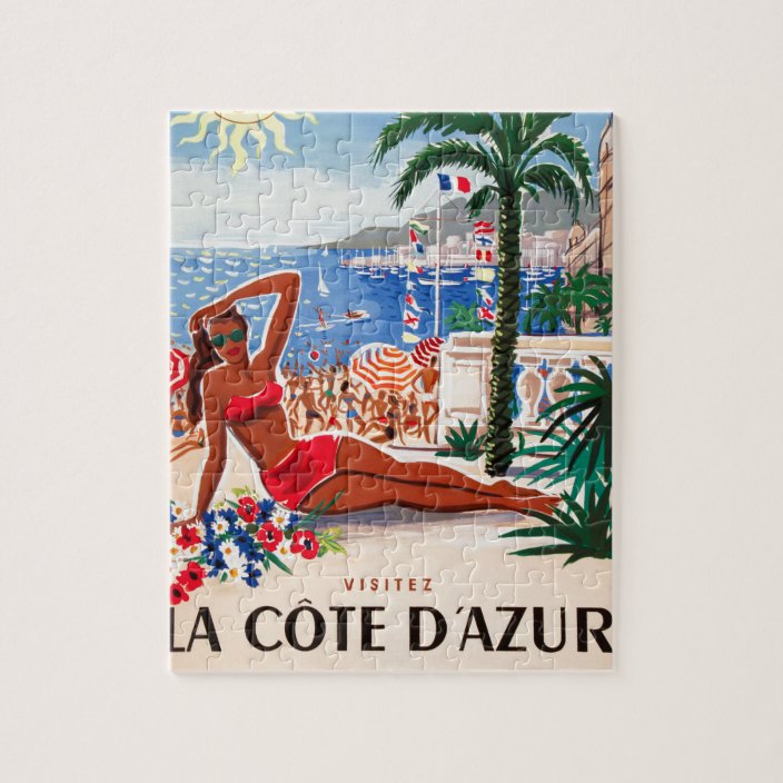 Vintage Cote D'Azur Beach Girl Jigsaw Puzzle