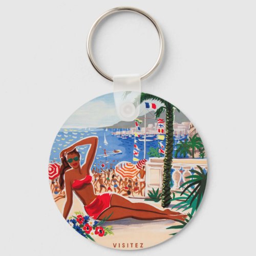 Vintage Cote DAzur Beach Girl Keychain