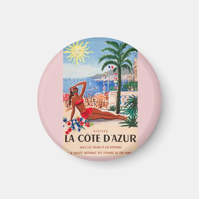 Vintage Cote D'Azur Beach Girl Magnet (Front)