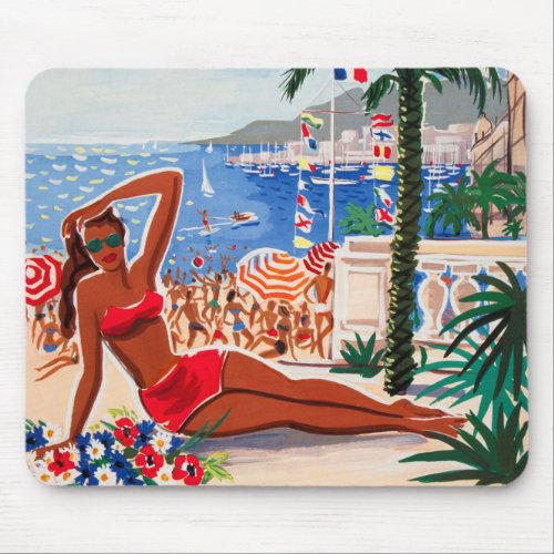 Vintage Cote DAzur Beach Girl Mouse Pad