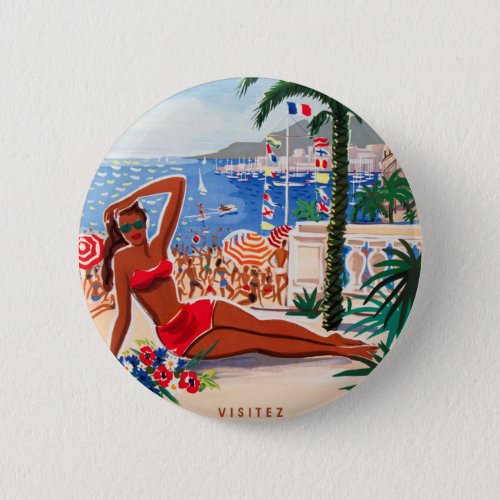 Vintage Cote DAzur Beach Girl Pinback Button