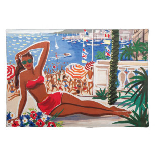 Vintage Cote D'Azur Beach Girl Placemat