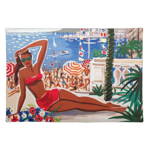 Vintage Cote DAzur Beach Girl Placemat