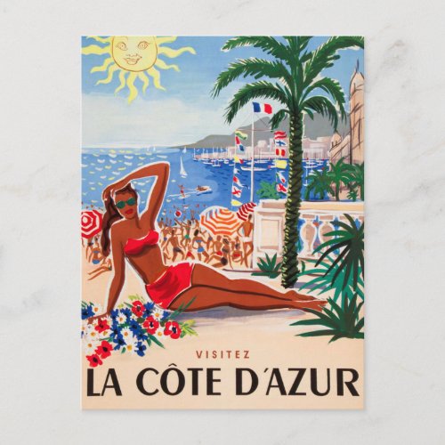 Vintage Cote DAzur Beach Girl Postcard