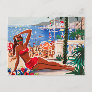Vintage Cote D'Azur Beach Girl Postcard