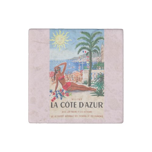 Vintage Cote DAzur Beach Girl Stone Magnet