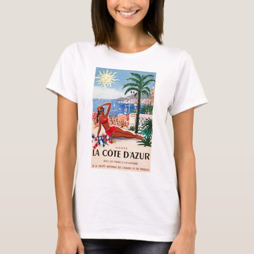 Vintage Cote DAzur Beach Girl T_Shirt