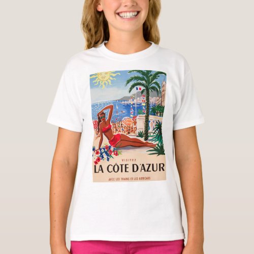 Vintage Cote DAzur Beach Girl T_Shirt