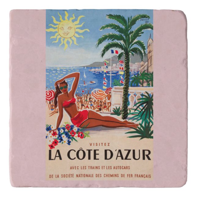 Vintage Cote D'Azur Beach Girl Trivet (Front)