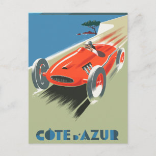 Vintage Cote d'Azur France Racecar Postcard