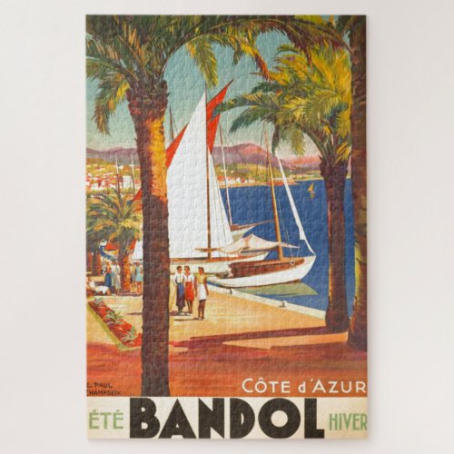 Vintage Cote DAzur French Old Travel Art Jigsaw Puzzle