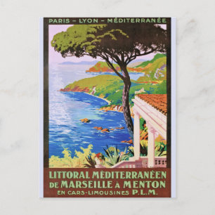 Vintage Cote d'Azur French travel ad Poster Postcard