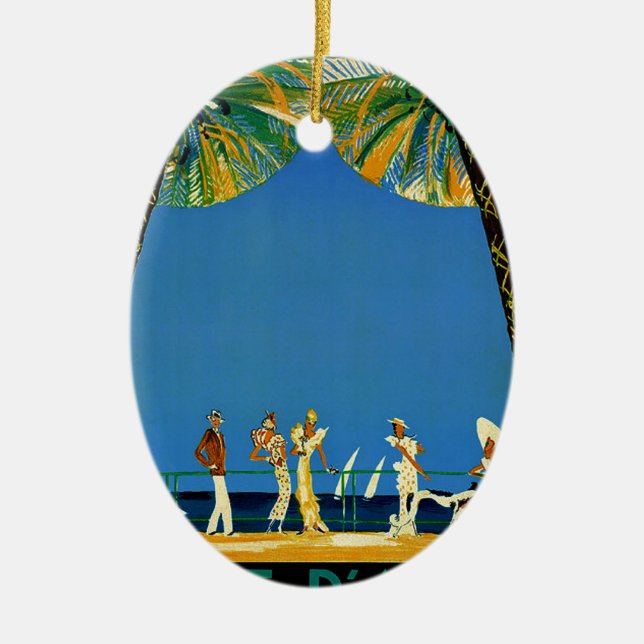 Vintage Cote D'Azur French Travel Ceramic Ornament (Front)