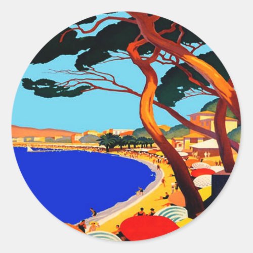 Vintage Cote DAzur French Travel Classic Round Sticker