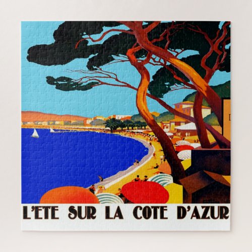 Vintage Cote DAzur French Travel Illustration Art Jigsaw Puzzle