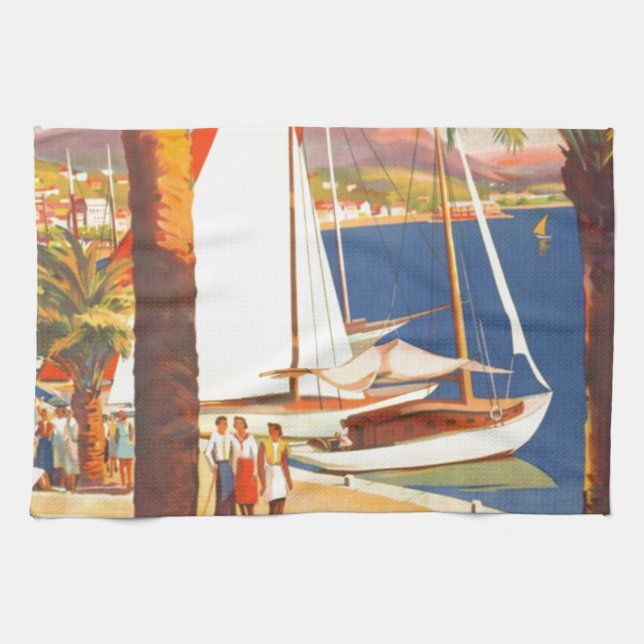 Vintage Cote D'Azur French Travel Kitchen Towel (Horizontal)