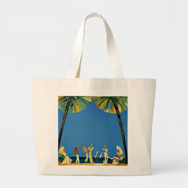 Vintage Cote D'Azur French Travel Large Tote Bag (Front)