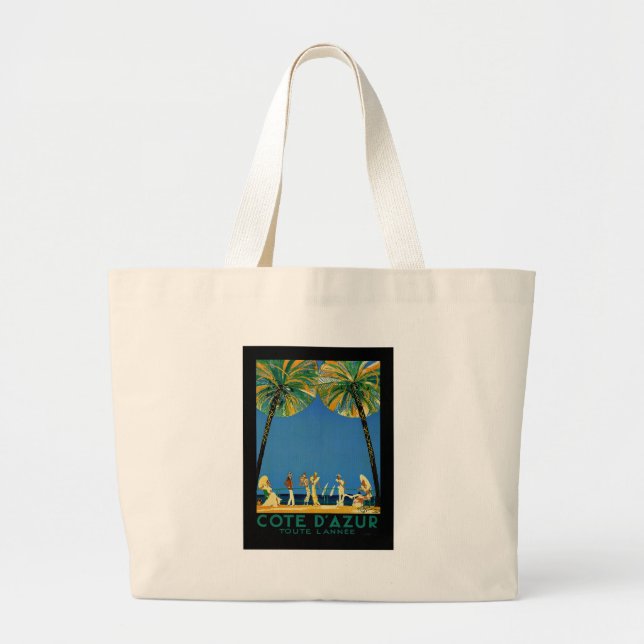 Vintage Cote D'Azur French Travel Large Tote Bag (Front)