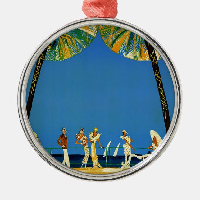 Vintage Cote D'Azur French Travel Metal Ornament (Front)