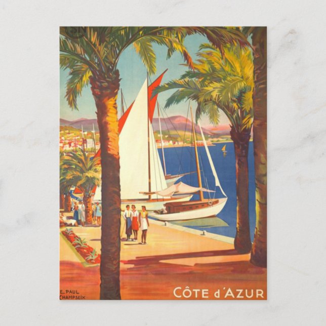 Vintage Cote D'Azur French Travel Postcard (Front)