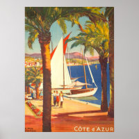 Vintage Cote D'Azur French Travel Poster