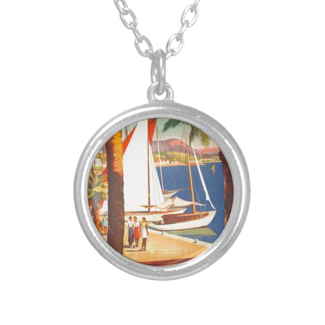 Vintage Cote D'Azur French Travel Silver Plated Necklace (Front)