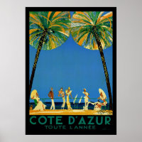 Vintage Cote D'Azur Toute Lannee French Travel Poster