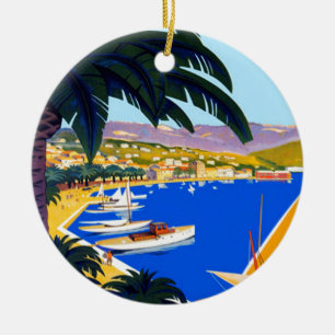 Vintage Cote D'Azur Travel Ceramic Ornament