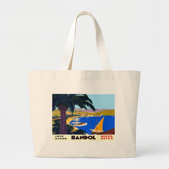 Vintage Cote D'Azur Travel Large Tote Bag (Front)