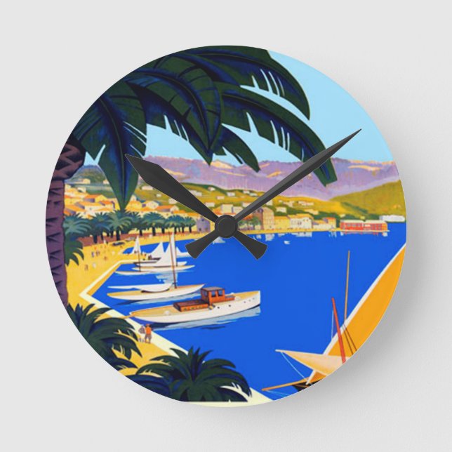 Vintage Cote D'Azur Travel Round Clock (Front)