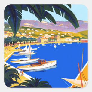Vintage Cote D'Azur Travel Square Sticker