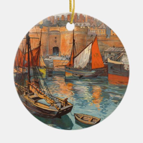 Vintage Cote dEmeraude Saint Malo Port Tourism Ceramic Ornament