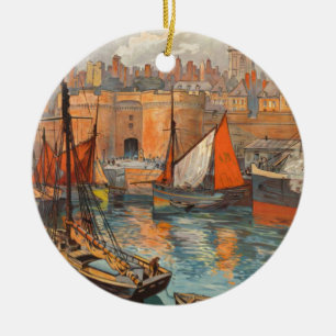 Vintage Cote d'Emeraude Saint Malo Port Tourism Ceramic Ornament