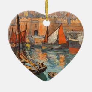 Vintage Cote d'Emeraude Saint Malo Port Tourism Ceramic Ornament