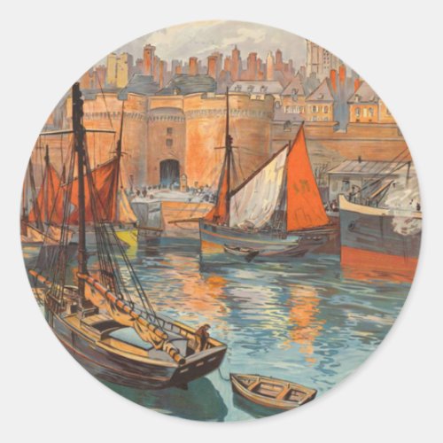 Vintage Cote dEmeraude Saint Malo Port Tourism Classic Round Sticker