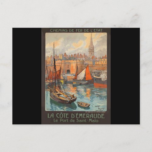 Vintage Cote dEmeraude Saint Malo Port Tourism Postcard