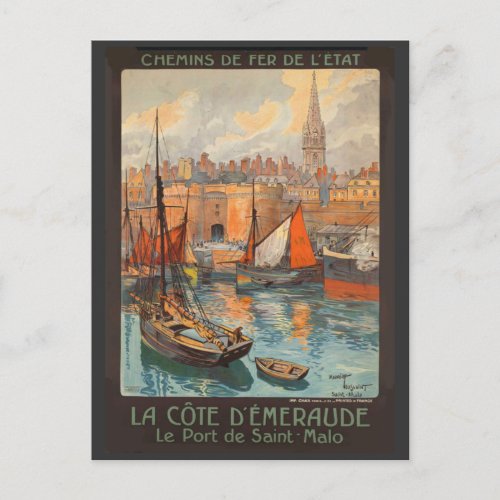 Vintage Cote dEmeraude Saint Malo Port Tourism Postcard