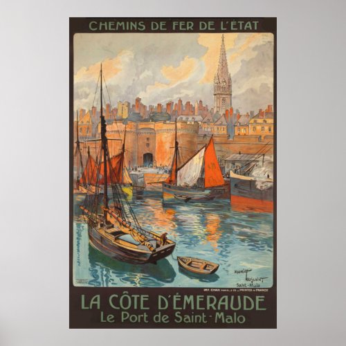 Vintage Cote dEmeraude Saint Malo Port Tourism Poster
