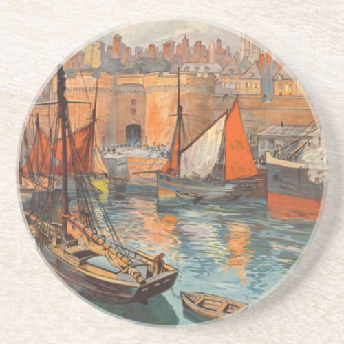 Vintage Cote dEmeraude Saint Malo Port Tourism Sandstone Coaster