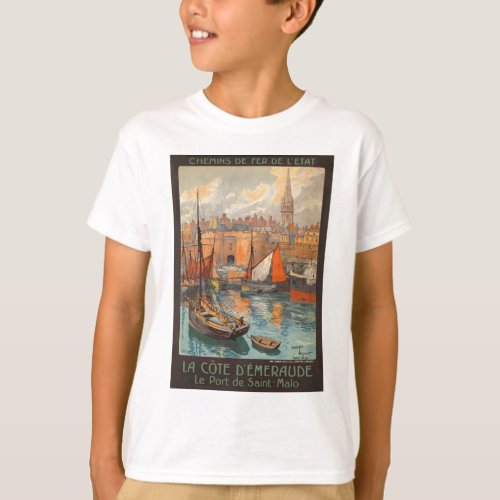 Vintage Cote dEmeraude Saint Malo Port Tourism T_Shirt