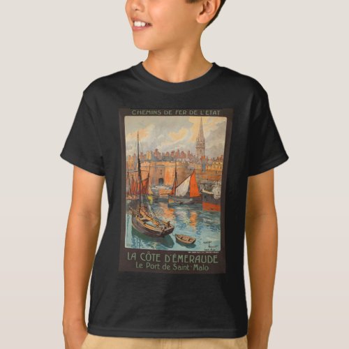 Vintage Cote dEmeraude Saint Malo Port Tourism T_Shirt
