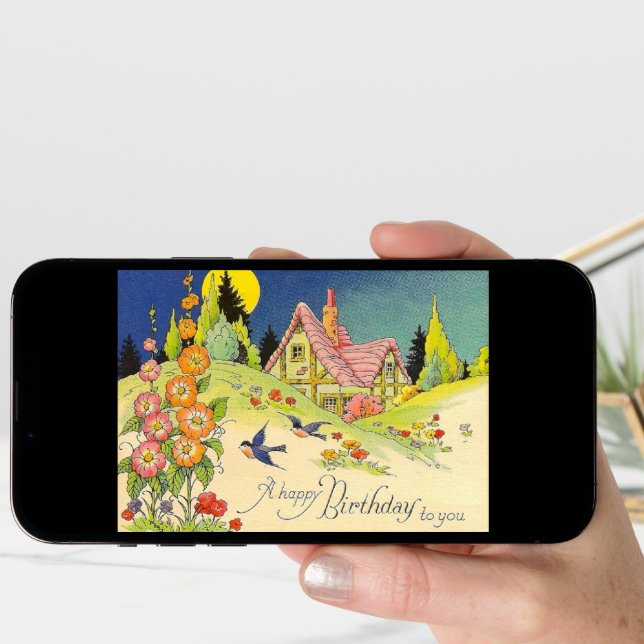 Vintage Cottage Birthday Greeting Card (Front Digital)