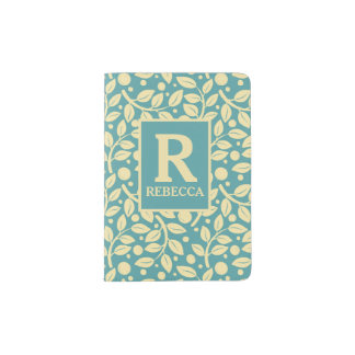 Vintage Cottage Blue and Cream Leaf Pattern Passport Holder