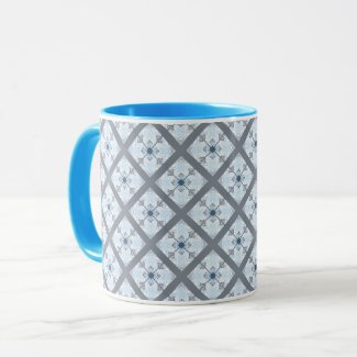 Vintage Cottage Blue Diagonal Pattern Design Mug