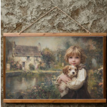 Vintage Cottage Child with Puppy Poster