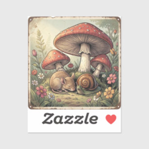 Vintage Cottage Core Mushrooms and Wildlife Sticker
