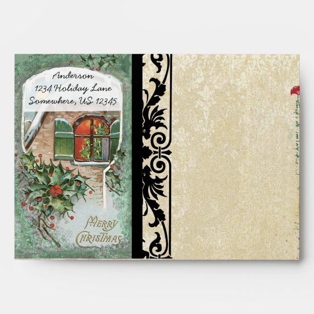Vintage Cottage Distressed Aged Damask Envelopes (Front)