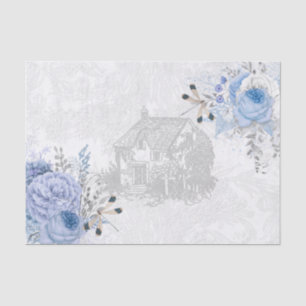 Vintage Cottage Dragonfly Blue Rose Decoupage Tissue Paper